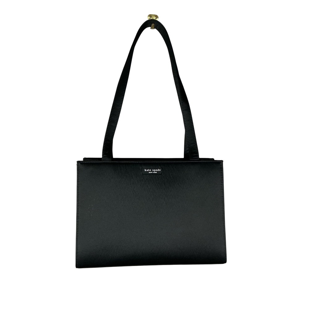 Kate Spade New York Sam Black Satin Structured Shoulder Tote Bag With Dust Bag